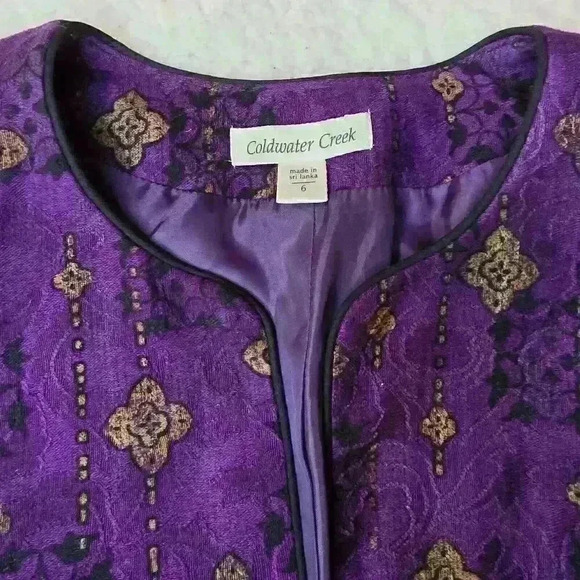 Coldwater Creek Open Front Jacket Blazer Womens Size 6 Purple Festival Design - Picture 2 of 12